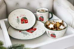 Teller MERRY CHRISTMAS Steingut rund 20,5 x 2,2 cm Weiß/Mehrfarbig