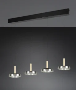 TRIO LED Balkenpendel CELESTE 4-flg schwarz /Rauchglas