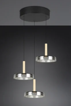 TRIO LED Pendelleuchte CELESTE 3-flg schwarz /Rauchglas