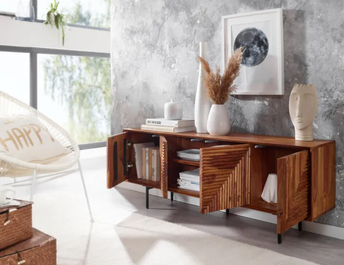 TV-Lowboard 140 x 54 cm Schwarz/ Sheesham massiv