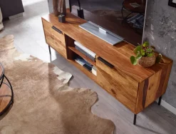 TV-Lowboard 147 x 51 cm Schwarz/ Sheesham massiv