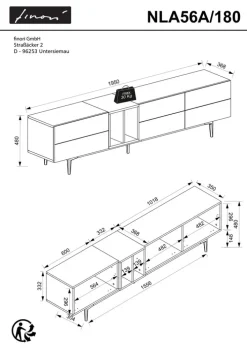 TV-Lowboard NOLA 195 x 48 cm Artisan Oak/ schwarz