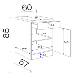 Unterschrank Avila Magnolia matt/Lancelot Oak ca. 60cm