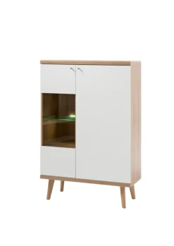 Vitrine 21 LENA/MERLE 90x134 cm Weiß Matt / Riviera Eiche Dekor