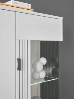 Vitrine HUDSON 75 x 125 cm weiß/weiß-schwarz
