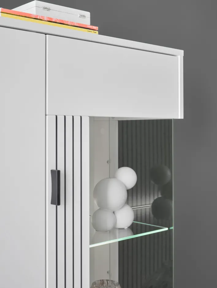 Vitrine HUDSON 75 x 125 cm weiß/weiß-schwarz
