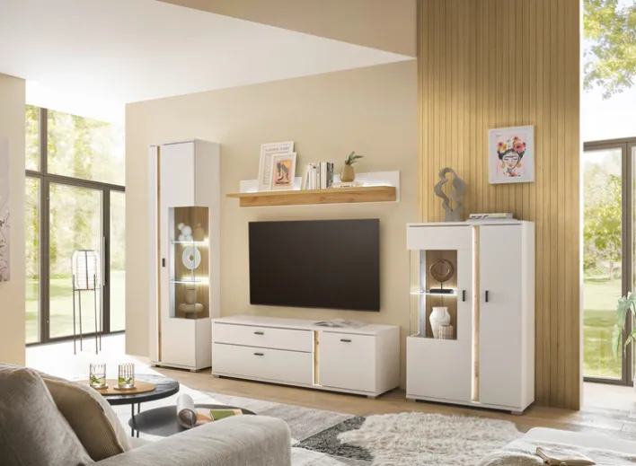 Vitrine LONG ISLAND L 125 cm weiß/ Wotan Eiche