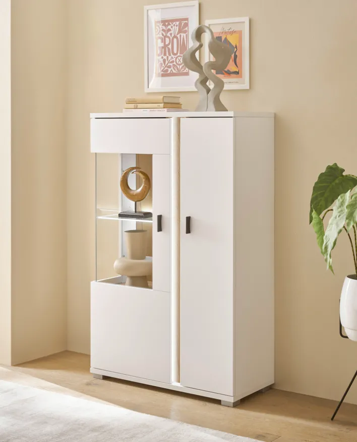 Vitrine LONG ISLAND L 125 cm weiß/ Wotan Eiche