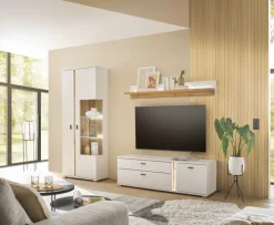 Vitrine LONG ISLAND R 200 cm weiß/ Wotan Eiche