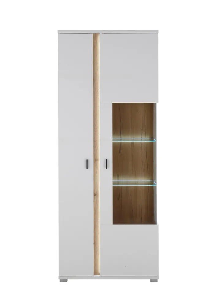 Vitrine LONG ISLAND R 200 cm weiß/ Wotan Eiche