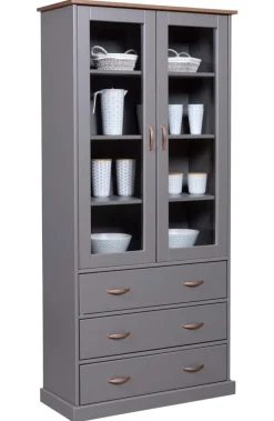 Vitrine NICLAS 90x190x38,4 cm Massivholz grau