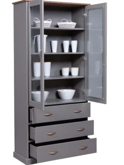 Vitrine NICLAS 90x190x38,4 cm Massivholz grau