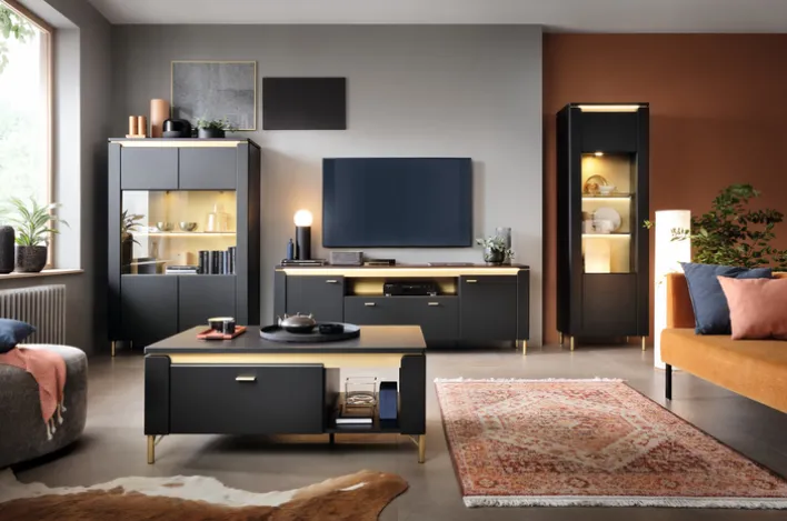 Vitrine NORICA 66,5x202,1 cm schwarz matt