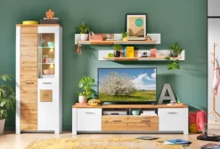 Vitrine RAMIRA 80x202 cm Weiß supermatt / Eiche Nachbildung