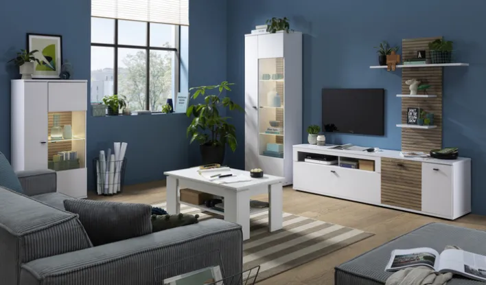 Vitrine 70x197 cm Weiß / Nox Oak