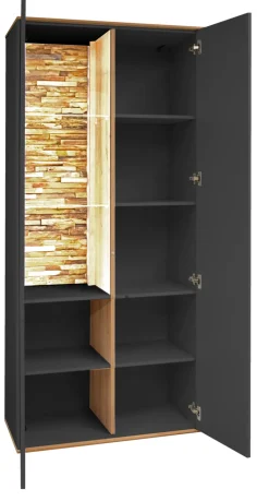 Vitrinenschrank COMO 81 x 180 cm Anthrazit matt Lack/Asteiche-Dekor