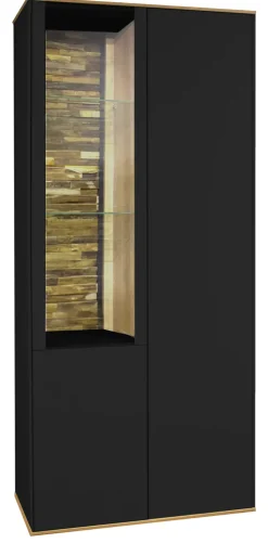 Vitrinenschrank COMO 81 x 180 cm Anthrazit matt Lack/Asteiche-Dekor