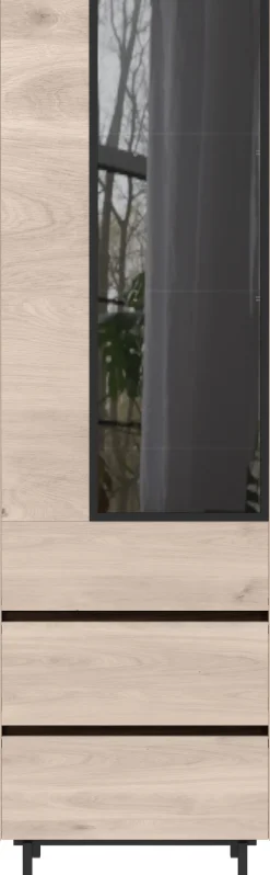 Vitrinenschrank EMMA 84 x 206 cm Castello-Eiche-Dekor beige/schwarz