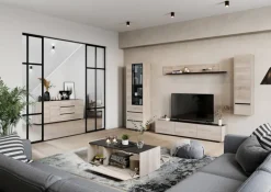 Vitrinenschrank EMMA 84 x 206 cm Castello-Eiche-Dekor beige/schwarz