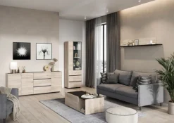 Vitrinenschrank EMMA 84 x 206 cm Castello-Eiche-Dekor beige/schwarz