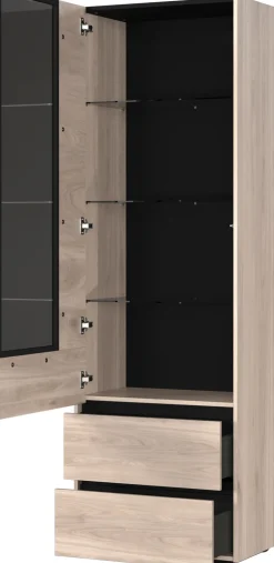 Vitrinenschrank EMMA 84 x 206 cm Castello-Eiche-Dekor beige/schwarz