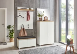 VOSS Garderobenbank SALEA 84 x 45 cm Lack weiß/Balkeneiche