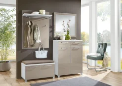 VOSS Schuhkommode SANTINA 108 x 84 cm Lack weiß/ Glas taupe