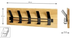 Wandgarderobe 60 x 20 cm Eiche Massivholz/schwarz