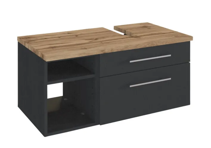 Waschbeckenunterschrank DAVOS rechts 90 x 41 cm Graphit matt/ Wotan Eiche