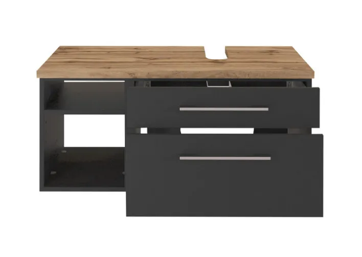 Waschbeckenunterschrank DAVOS rechts 90 x 41 cm Graphit matt/ Wotan Eiche