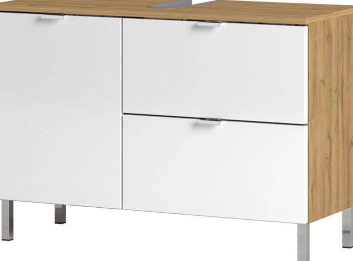 Waschbeckenunterschrank FEY 80 cm Eiche/ HG Weiß