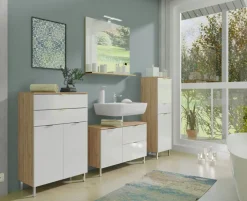 Waschbeckenunterschrank FEY 80 cm Eiche/ HG Weiß