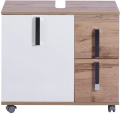 Waschbeckenunterschrank LUCA 65 x 60 cm weiß/ Eiche Landhaus