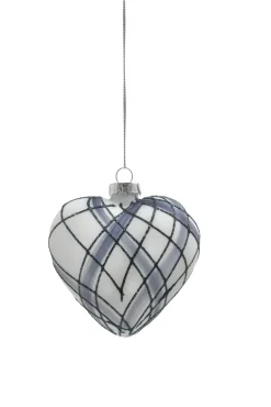 Weihnachtskugel BLACK FOREST Glas herzförmig 8,9 cm Grau/Schwarz/Weiß