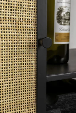 Weinschrank JOANNA 80 x 175 cm Rattangeflecht/schwarz