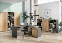 Winkelschreibtisch PODIUM Graphit/ Navarra Eiche