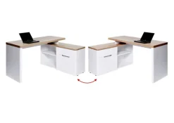 Winkelschreibtisch Riviera Eiche Nachbildung/Weiß matt ca. 140 x 118 x 77 x 55 cm