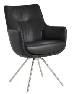 WK-WOHNEN Armlehnstuhl Lederbezug schwarz/ silber