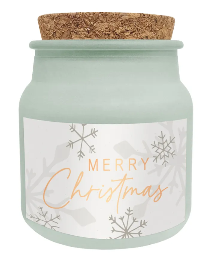 Wohlfühl-Kerze im Glas 7,5 cm hellgrün-creme/Zedernduft