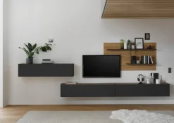 Wohnkombi 13 CITY 3-teilig 400 x 180 cm Anthrazit/Wotan Eiche Dekor