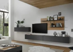 Wohnkombi 13 CITY 3-teilig 400 x 180 cm Anthrazit/Wotan Eiche Dekor