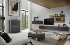 Wohnkombi 13 CITY 3-teilig 400 x 180 cm Anthrazit/Wotan Eiche Dekor