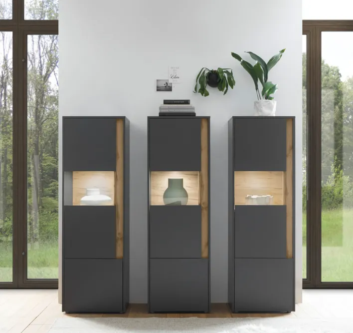 Wohnkombi 17 CITY 3-teilig 190 x 155 cm Anthrazit/Wotan Eiche Dekor