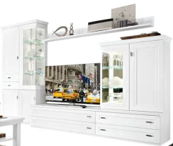 Wohnwand 334 x 222 x 51 cm Holznachbildung in Weiß lackiert