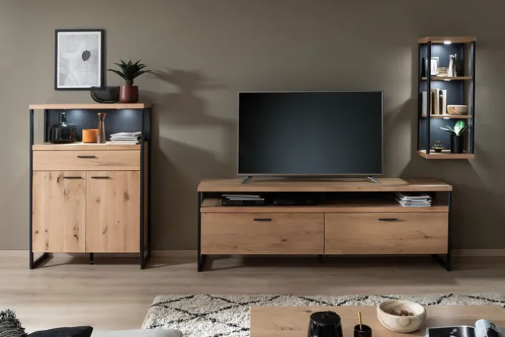 Wohnwand III LANTANA Balkeneiche Bianco /anthrazit