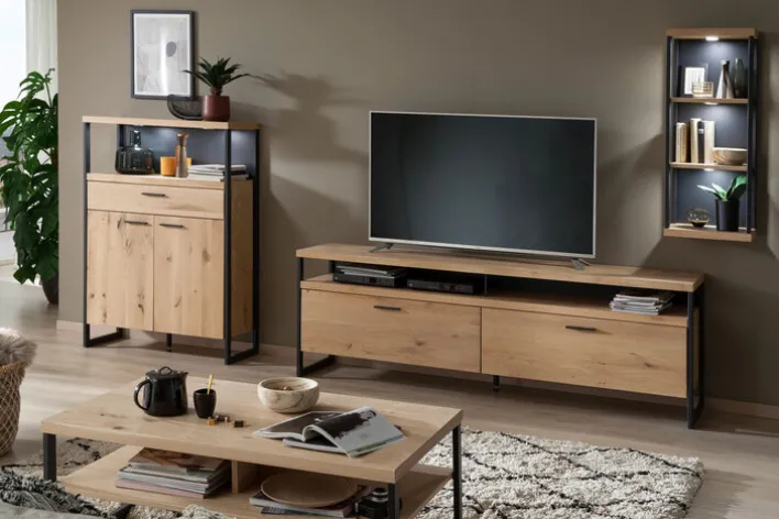 Wohnwand III LANTANA Balkeneiche Bianco /anthrazit