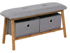 Wäschekorb Bambus mit 2 Stoffboxen 90 cm BAMBOO Braun/Grau